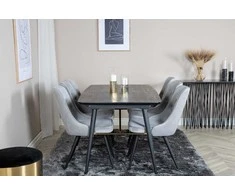 Venture Design Valgomojo stalas, auksinė išplėtimas, 180x85 cm, juodas, Valgomasis kėdė, Veltinio prabanga, 88.5x50 cm, šviesiai pilka