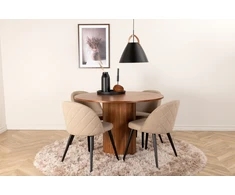 Venture Design Valgomojo stalas, Bianca apskritas, ⌀110 cm, Riešutas/Juoda, Valgomasis kėdė, Samtiniai siūlai, 57x76.5x50 cm, Bežinis/Juodas