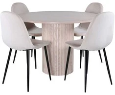 Venture Design Valgomojo stalas, Bianca apvalus, 110x74 cm, baltas plovimas juoda furniruota + Polar valgomasis kėdė, 53x88 cm, beždžio spalva