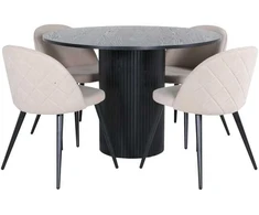 Venture Design Valgomojo stalas, Bianca, ⌀110 cm, Juodas, Valgomasis kėdė, Veltinio siūlai, 57x76.5x50 cm, kreminė spalvos
