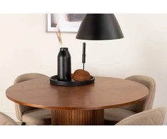 Venture Design Valgomojo stalas, Bianca apskritas, ⌀110 cm, Riešutas/Juoda, Valgomasis kėdė, Samtiniai siūlai, 57x76.5x50 cm, Bežinis/Juodas