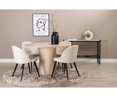 Venture Design Valgomojo stalas, Bianca apvalus, 110x74 cm, Baltas, Valgomasis kėdė, Velveto medžiaga, 57x76.5x50 cm, Beždžionės spalva