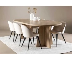 Venture Design Valgomojo stalas Bootcut 230x115 cm Balintas aksominis valgomojo kėdė Smėlio spalvos