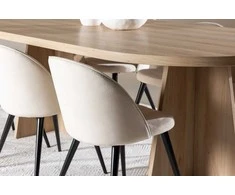 Venture Design Valgomojo stalas Bootcut 230x115 cm Balintas aksominis valgomojo kėdė Smėlio spalvos