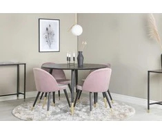 Venture Design Valgomojo stalas, Dipp, ⌀115 cm, Juodas, Valgomasis kėdė, Velvetas, 57x76.5x50 cm, Rožinė