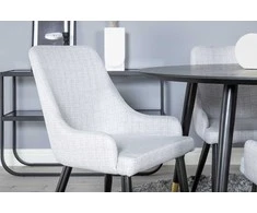 Venture Design Valgomojo stalas, Dipp, 115 cm, Juodas / Valgomasis kėdė, Plaza, 58x86x49 cm, Šviesiai pilka