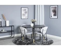 Venture Design Valgomojo stalas, Dipp, ⌀115 cm, Juodas / Valgomasis kėdė, Vault, 61.5x80x46 cm, Pilka