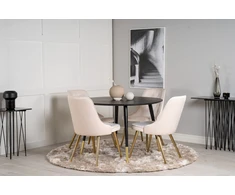 Venture Design Valgomojo stalas, Dipp, 115 cm, Juodas / Valgomasis kėdė, Velvet Deluxe, 66x88.5x50 cm, Beždžiovyšė