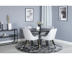 Venture Design Valgomojo stalas, Dipp, 115 cm, Juodas / Valgomasis kėdė, Plaza, 58x86x49 cm, Šviesiai pilka