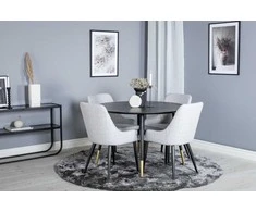 Venture Design Valgomojo stalas, Dipp, 115 cm, Juodas / Valgomasis kėdė, Plaza, 58x86x49 cm, Šviesiai pilka