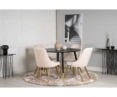 Venture Design Valgomojo stalas, Dipp, 115 cm, Juodas / Valgomasis kėdė, Velvet Deluxe, 66x88.5x50 cm, Beždžiovyšė