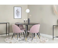 Venture Design Valgomojo stalas, Dipp, ⌀115 cm, Juodas, Valgomasis kėdė, Velvetas, 57x76.5x50 cm, Rožinė