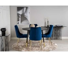 Venture Design Valgomojo stalas, Dipp, ⌀115 cm, Juodas, Velvečio prabanga kėdė, 66x88.5x50 cm, Mėlyna