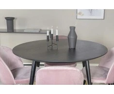 Venture Design Valgomojo stalas, Dipp, ⌀115 cm, Juodas, Valgomasis kėdė, Velvetas, 57x76.5x50 cm, Rožinė
