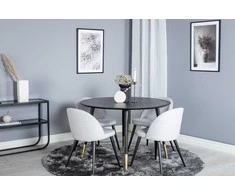 Venture Design Valgomojo stalas, Dipp, ⌀115 cm, Juodas / Valgomasis kėdė, Velvetas, 57x76.5x50 cm, Šviesiai pilka