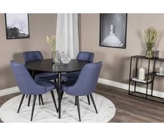Venture Design Valgomojo stalas, Dipp, 115 cm, Juodas / Valgomasis kėdė, Velvet Deluxe, 66x88.5x50 cm, Mėlyna
