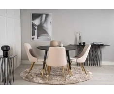Venture Design Valgomojo stalas, Dipp, 115 cm, Juodas / Valgomasis kėdė, Velvet Deluxe, 66x88.5x50 cm, Beždžiovyšė