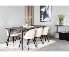 Venture Design Valgomojo stalas, Dipp, 180x90 cm, Juodas / Valgomasis kėdė, Velvetas, 57x76.5x50 cm, Beždžiovytė