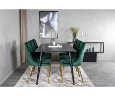 Venture Design Valgomojo stalas, Dipp, 180x90 cm, Juodas / Valgomasis kėdė, Velvet Deluxe, Žalia