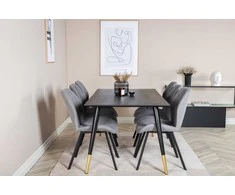 Venture Design Valgomojo stalas, Dipp, 180x90 cm, Juodas / Valgomasis kėdė, Gemma, Juoda