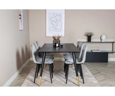 Venture Design Valgomojo stalas, Dipp, 180x90 cm, Juodas / Valgomasis kėdė, Polar Diamond, Juodos kojos, Pilka