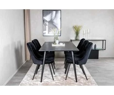 Venture Design Valgomojo stalas, Dipp, 180x90 cm, Juodas / Valgomasis kėdė, Velvet Deluxe, Juoda