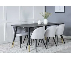 Venture Design Valgomojo stalas, Dipp, 180x90 cm, Juodas / Valgomasis kėdė, Velvečia, Juodos kojos, Šviesiai pilka