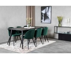 Venture Design Valgomojo stalas, Dipp, 180x90 cm, Juodas / Valgomasis kėdė, Samtinė, Žalia