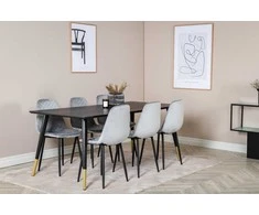 Venture Design Valgomojo stalas, Dipp, 180x90 cm, Juodas / Valgomasis kėdė, Polar Diamond, Juodos kojos, Pilka