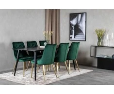 Venture Design Valgomojo stalas, Dipp, 180x90 cm, Juodas / Valgomasis kėdė, Velvet Deluxe, Žalia