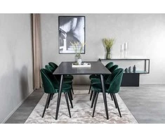 Venture Design Valgomojo stalas, Dipp, 180x90 cm, Juodas / Valgomasis kėdė, Samtinė, Žalia