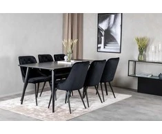 Venture Design Valgomojo stalas, Dipp, 180x90 cm, Juodas / Valgomasis kėdė, Velvet Deluxe, Juoda