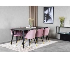 Venture Design Valgomojo stalas, Dipp, 180x90 cm, Juodas / Valgomasis kėdė, Velvetas, 57x76.5x50 cm, Rožinė