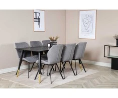 Venture Design Valgomojo stalas, Dipp, 180x90 cm, Juodas / Valgomasis kėdė, Gemma, Juoda