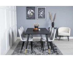 Venture Design Valgomojo stalas, Dipp, 180x90 cm, Juodas / Valgomasis kėdė, Polar, 53x87 cm, Šviesiai pilka