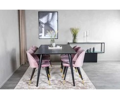Venture Design Valgomojo stalas, Dipp, 180x90 cm, Juodas / Valgomasis kėdė, Velvetas, 57x76.5x50 cm, Rožinė