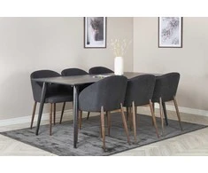 Venture Design Valgomojo stalas, Dipp, 180x90 cm, Juodas + Valgomasis kėdė, Arch, Riešutų spalvos kojos, Juoda