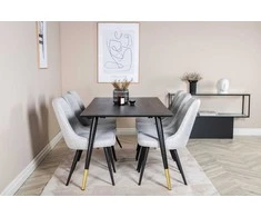 Venture Design Valgomojo stalas, Dipp, 180x90 cm, Juodas / Valgomasis kėdė, Velvečiai prabanga, Juodi kojų, Šviesiai pilki