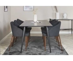 Venture Design Valgomojo stalas, Dipp, 180x90 cm, Juodas + Valgomasis kėdė, Arch, Riešutų spalvos kojos, Juoda