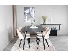 Venture Design Valgomojo stalas, Dipp, 180x90 cm, Juodas / Valgomasis kėdė, Velvetas, 57x76.5x50 cm, Beždžiovytė