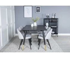 Venture Design Valgomojo stalas, Dipp, 180x90 cm, Juodas / Valgomasis kėdė, Velvečia, Juodos kojos, Šviesiai pilka