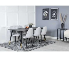 Venture Design Valgomojo stalas, Dipp, 180x90 cm, Juodas / Valgomasis kėdė, Polar, 53x87 cm, Šviesiai pilka