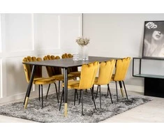 Venture Design Valgomojo stalas, Dipp, 180x90 cm, Juodas, Kėdė, Limhamn, Aukso spalvos