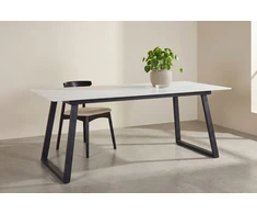 Venture Design Valgomojo stalas Estelle 200x90 cm, juodas/baltas marmuro imitacijos paviršius