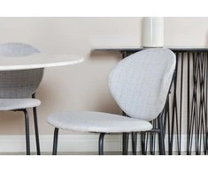 Venture Design Valgomojo stalas, Estelle, ø106x75 cm, Balta / Valgomasis kėdė, Vault, 61.5x80x46 cm, Pilka