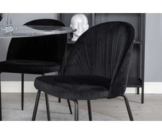 Venture Design Valgomojo stalas, Estelle apvalus, ø106 A75 cm, Juodas / Valgomasis kėdė, Raukšlės, 50x79.5x49 cm, Juoda