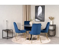 Venture Design Valgomojo stalas, Estelle, 106 cm, Pilka/Juoda, Veltinė prabangi kėdė, Mėlyna/Medžio švartas
