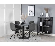 Venture Design Valgomojo stalas, Estelle, ø106 A75 cm, Juodas / Valgomasis kėdė, Polar su sukimo funkcija, 54x88x44 cm, Juoda
