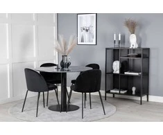 Venture Design Valgomojo stalas, Estelle apvalus, ø106 A75 cm, Juodas / Valgomasis kėdė, Raukšlės, 50x79.5x49 cm, Juoda