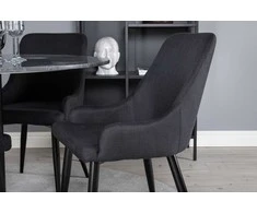 Venture Design Valgomojo stalas, Estelle, ø106 A75 cm, Juodas / Valgomasis kėdė, Plaza, 58x86x49 cm, Juoda